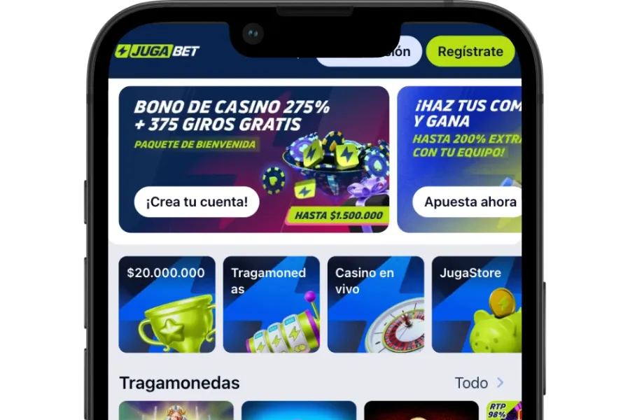 Portada de JugaBet Chile con accesos a casino y deportes