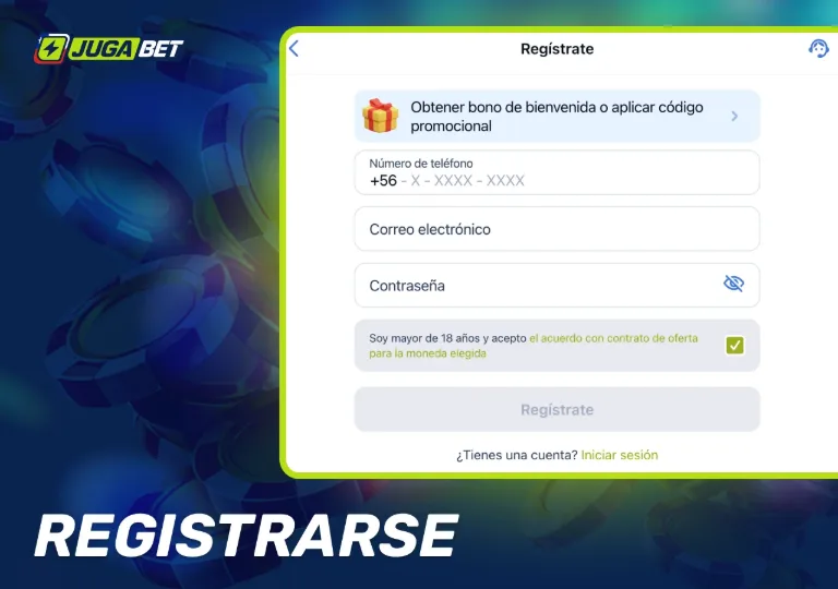 Formulario de registro de JugaBet con el campo Promocode visible